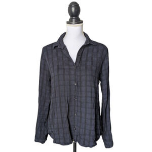 Maven West Navy Blue Black Plaid Split Back Long Roll Tab Sleeve Button Down XS